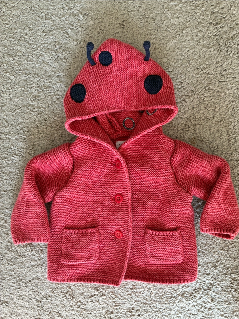 GAP Red Hooded Ladybug Knit Cardigan